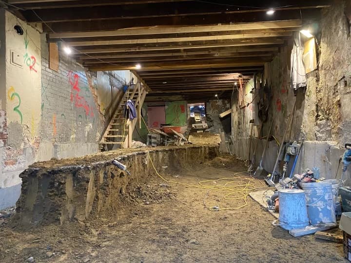 Basement excavation for underpinning in Whitby
