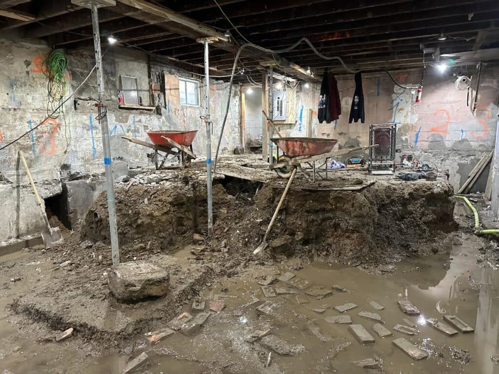 Underpinning in progress on a Mississauga basement